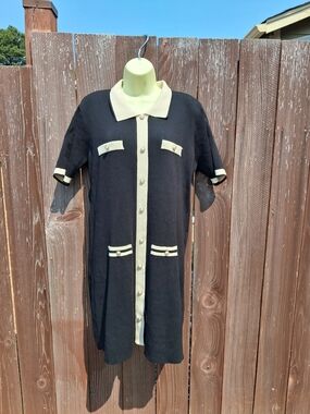 Black & Cream Short-Sleeve Button Front Dress